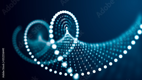 Artificial intelligence DNA molecule concept. DNA is converted into a binary code. Concept binary code genome. Abstract technology DNA molecule with modified genes. 3D illustration. photo
