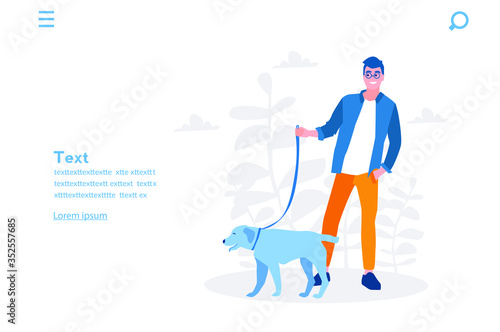 Men with dog. Vector illustration for web banner, infographics, mobile. 