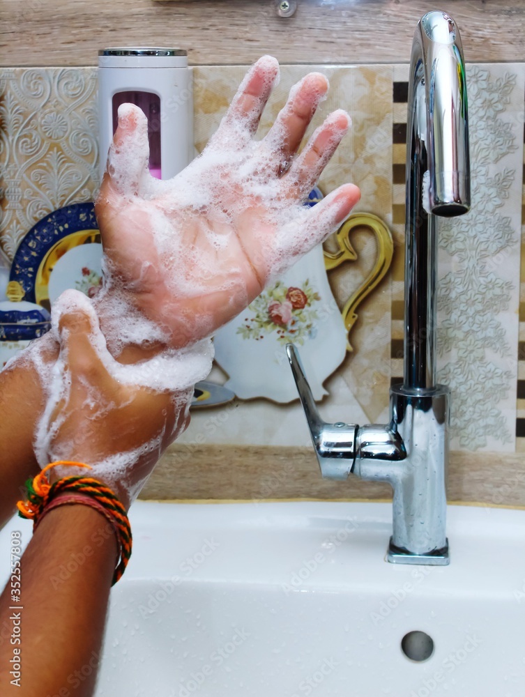 Fototapeta premium hand Cleaning with soap