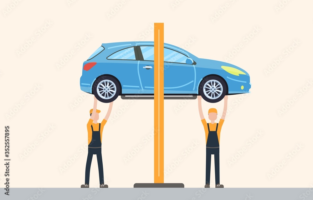 Car service concept. Automobile maintenance repair. Car diagnostics. Vector illustration.