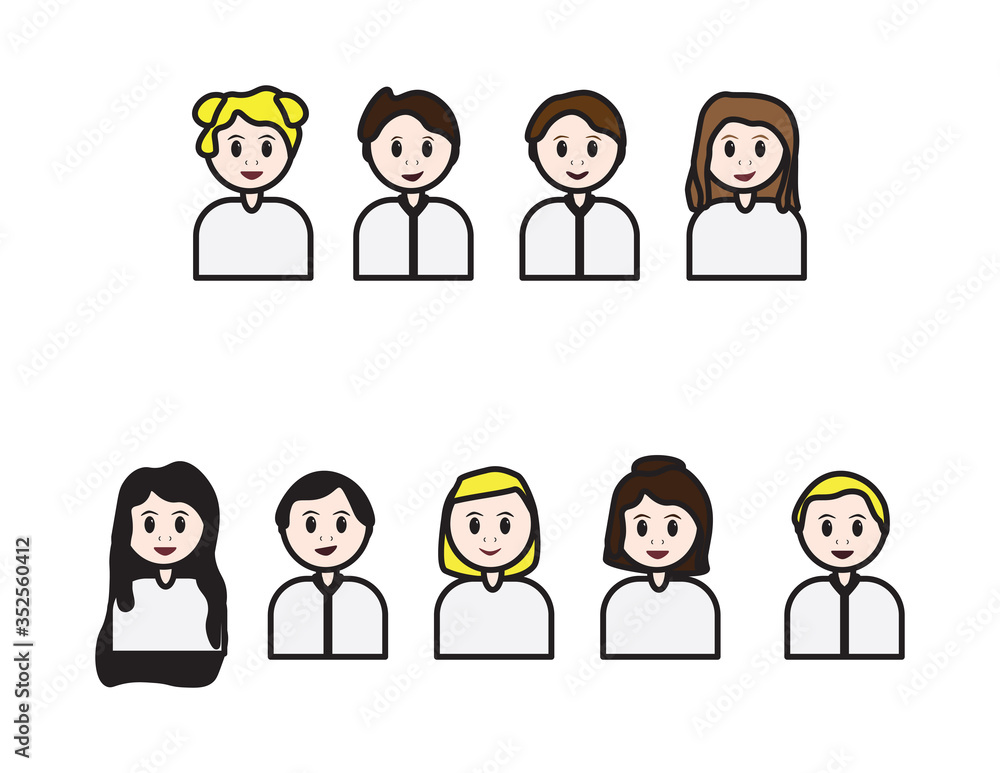 Set of young characters on White background