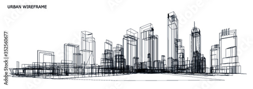 3d wireframe of building. sketch design.Vector
