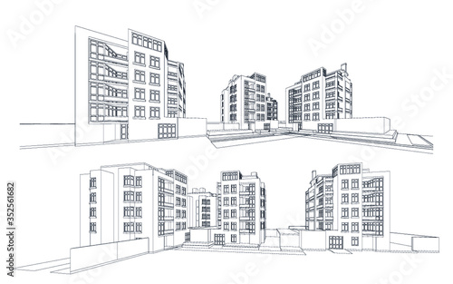 3d wireframe of building. sketch design.Vector 