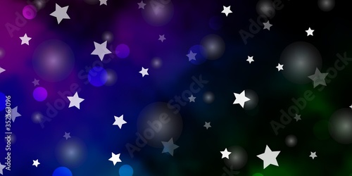 Dark Multicolor vector background with circles, stars. Glitter abstract illustration with colorful drops, stars. Template for business cards, websites.