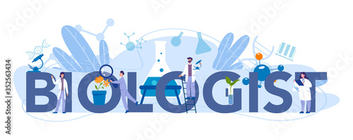 Biologist typographic header concept. Scientist make laboratory