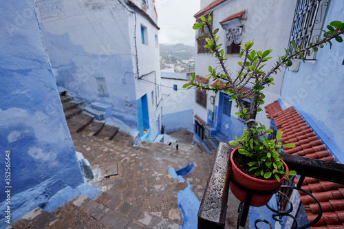 Travel by .Morocco. Street in medina of blue town Chefchaouen. © luengo_ua