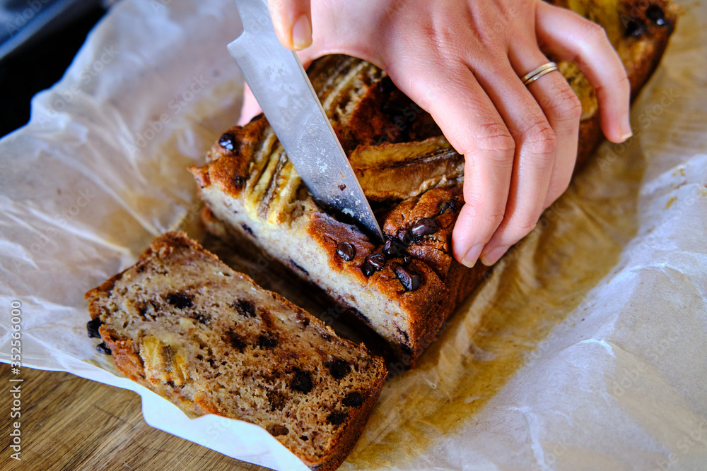 Homemade banana bread with chocolate chip Homemade banana bread with chocolate chip