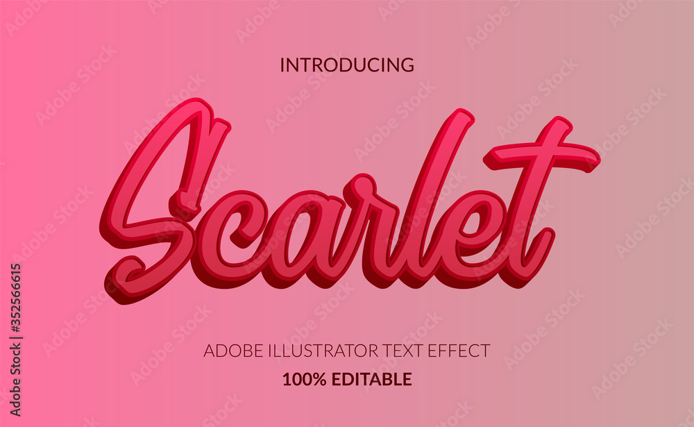scarlet red velvet color with script editable font. Retro and vintage text effect adobe illustrator. - obrazy, fototapety, plakaty 