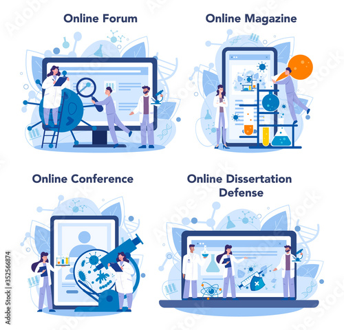 Virologist online service or platform set. Scientist studies viruses