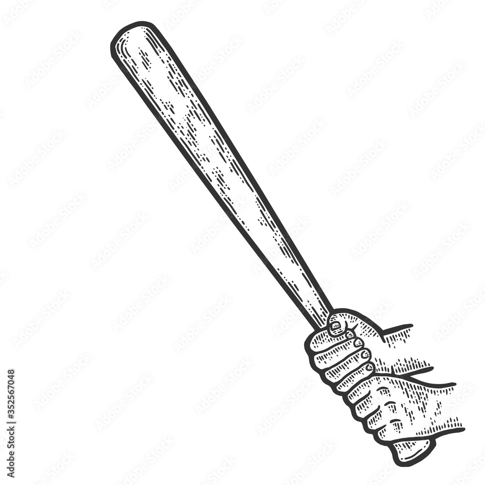 Men hands are holding a baseball bat. Sketch scratch board imitation. Stock  Vector | Adobe Stock