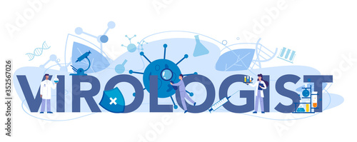 Virologist typographic header concept. Scientist studies viruses