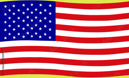 Waving flag of United States in vector. Hand-drawn style.