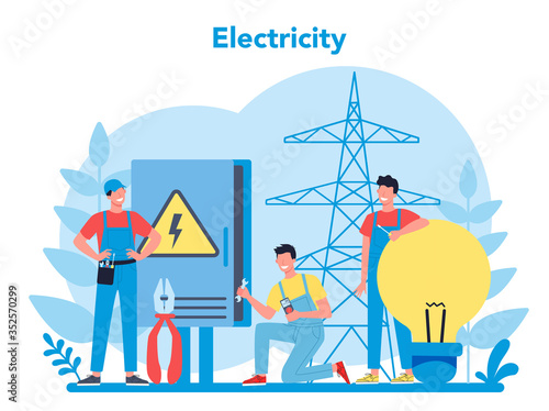 Electricity works service concept. Professional worker in the