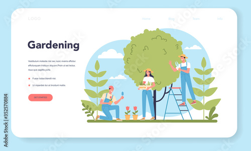 Gardening web banner or landing page. Idea of horticultural designer