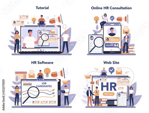 Human resources online service or platform set. Idea of recruitment