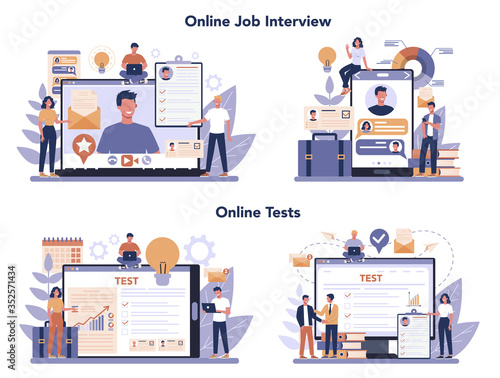 Job interview online service or platform set. Idea of employment