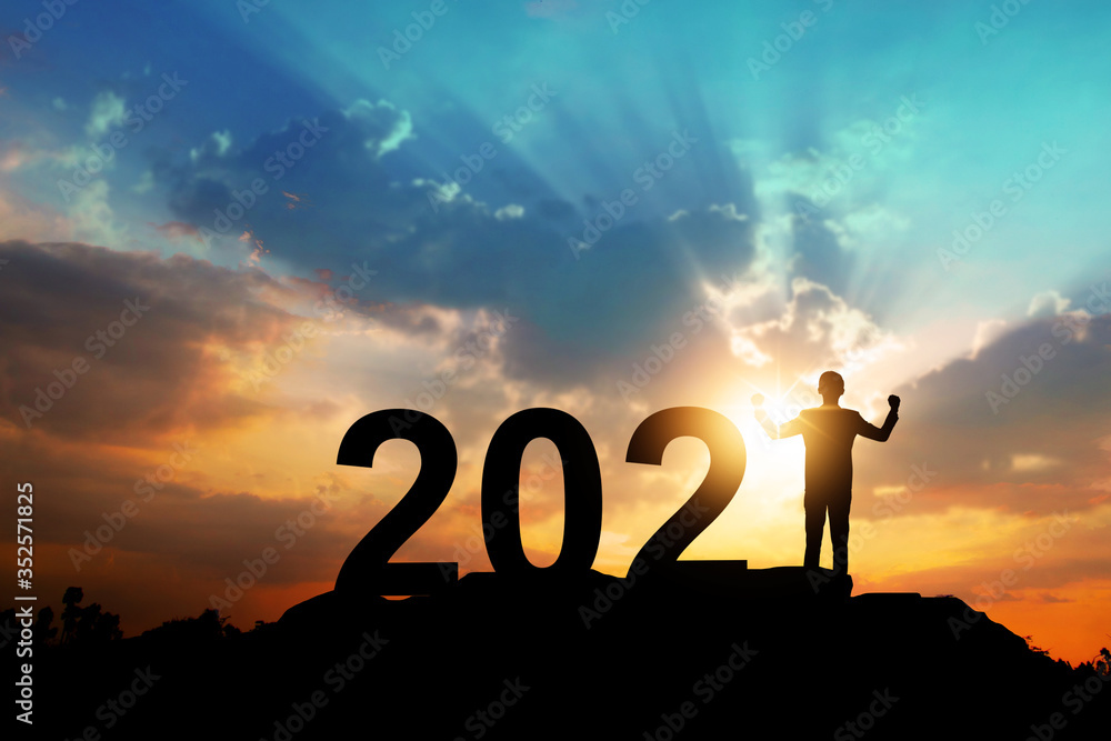 Silhouette of new year 2021, Happy new year and celebration concept