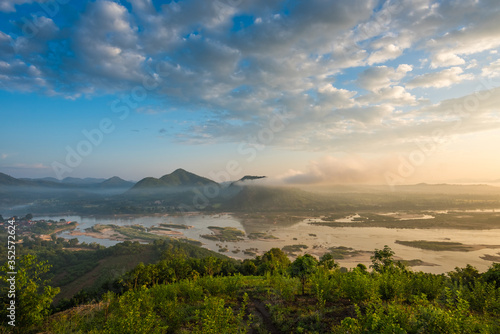 landscape of Mekong River on sunrise at Phu Lam Duan view point © songdech17
