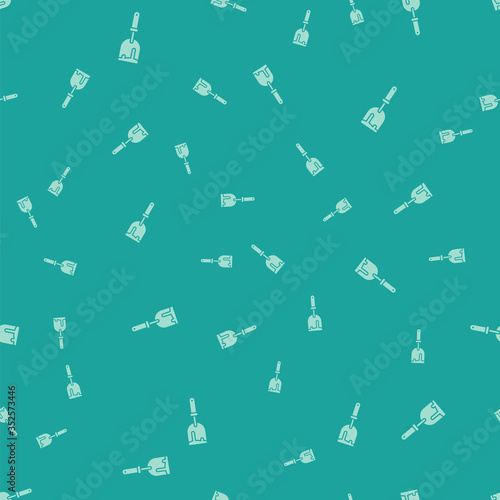 Green Putty knife icon isolated seamless pattern on green background. Spatula repair tool. Spackling or paint instruments. Vector Illustration.