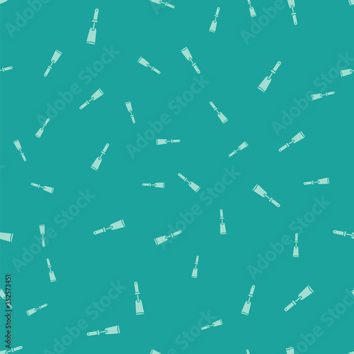 Green Putty knife icon isolated seamless pattern on green background. Spatula repair tool. Spackling or paint instruments. Vector Illustration.