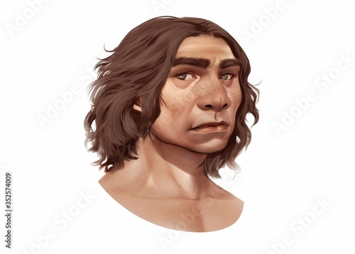 Full Color Realistic Illustration of Neanderthal Close Up