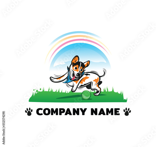 Happy dog play on plant company name design vector gradient