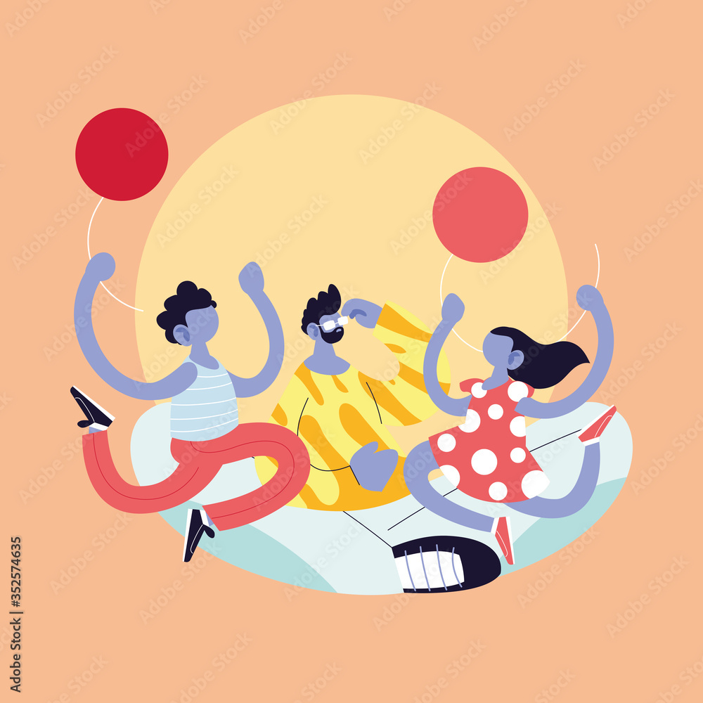 Naklejka premium Father son and daughter cartoon with balloons vector design