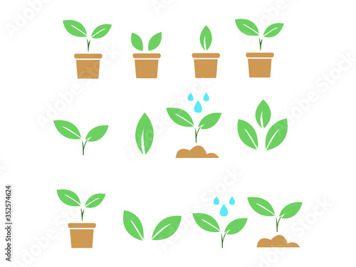 green plant and leave color icons set.