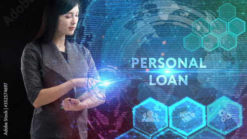 Business, Technology, Internet and network concept. Young businessman working on a virtual screen of the future and sees the inscription: Personal loan