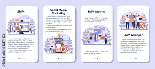 SMM social media marketing mobile application banner set.