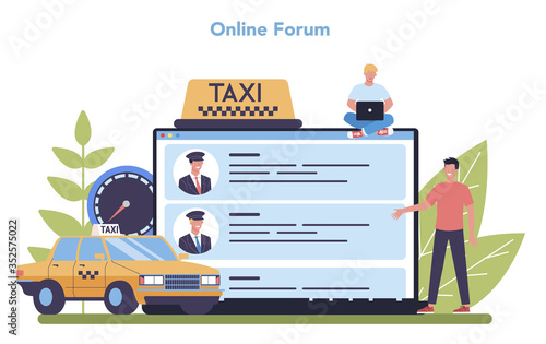 Taxi service online service or platform. Yellow taxi car. Idea of