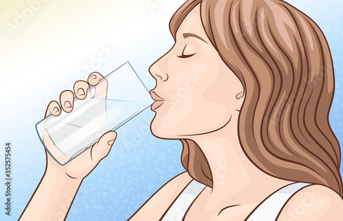 Girl drinks water. Healthy lifestyle. Water balance.