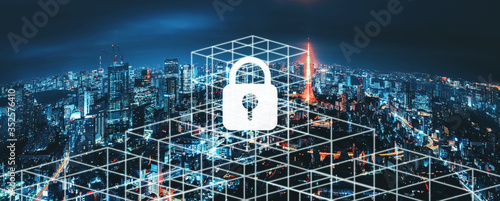 Canvas Print Cyber security network city
