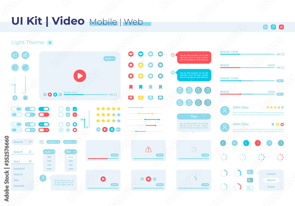 Video player UI elements kit. Volume options. Multimedia control ...