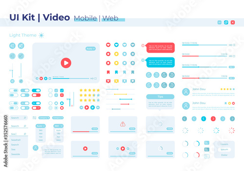 Video player UI elements kit. Volume options. Multimedia control isolated vector icon, bar and dashboard template. Web design widget collection for mobile application with light theme interface photo