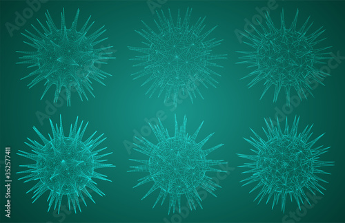 vector set of 3d models of corono virus and bacteria on a colored background