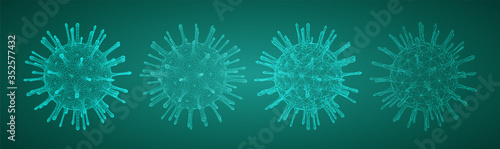 vector set of 3d models of corono virus and bacteria on a colored background