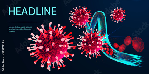 COVID-19 Attacks Hemoglobin In Red Blood Cells, Rendering It Incapable Of Transporting Oxygen. The medical concept. Low poly wireframe style. Vector