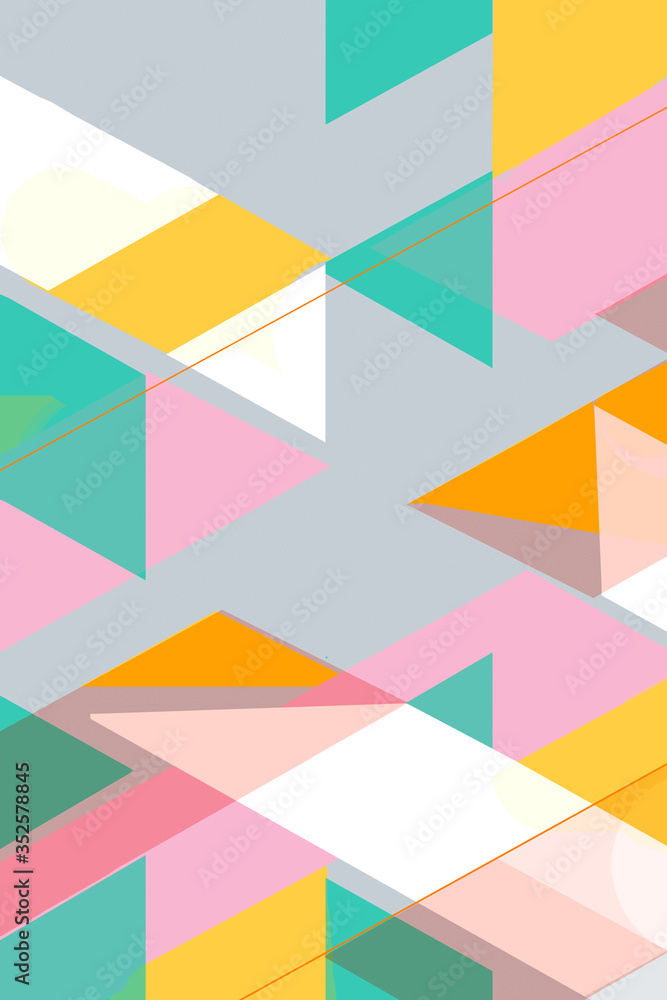 Colorful geometric. cubes and triangles lined stripy. Cover Swiss Modernism. Yellow green and pink texture, Abstract pattern Shapes Concept