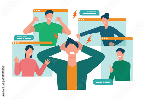 Cyberbullying concept. Online harassment with unfriendly mean