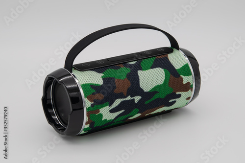 Portable wireless speaker on white background