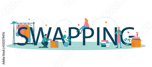 Swap party or flea market typographic header concept. Clothes