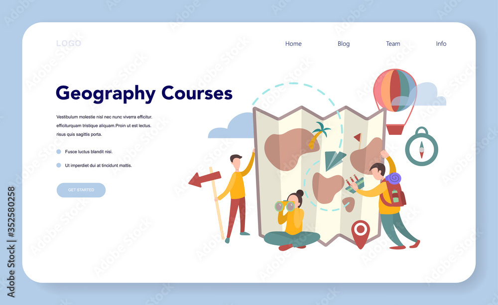 Geography course web banner or landing page concept. Studying