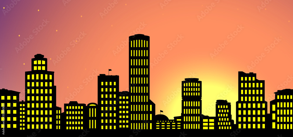 Silhouette of the city at night.