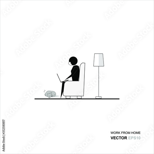 people with a laptop sitting on the chair. Freelance or studying concept. Cute illustration in flat style.