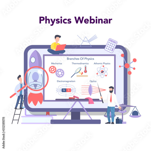 Physics school subject online education service or platform. Scientist