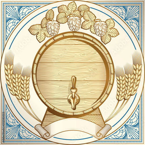 Barrel of beer golden decorative emblem