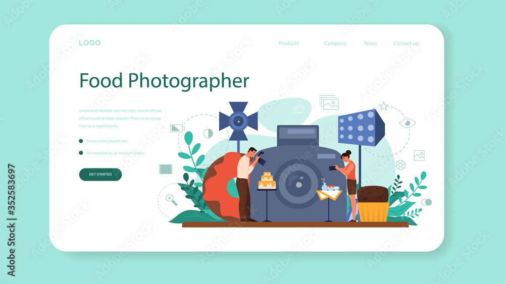 Obraz premium Food photographer web banner or landing page. Professional