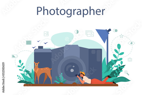 Animal photographer concept. Professional photographer with camera