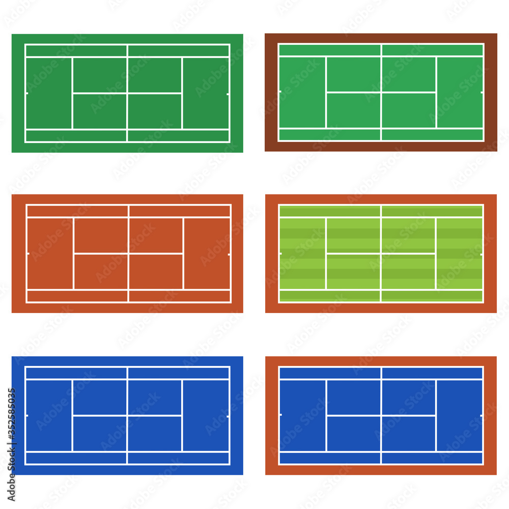 Top view set of tennis court - Vector and illustration. Top view set of tennis court - Vector and illustration.